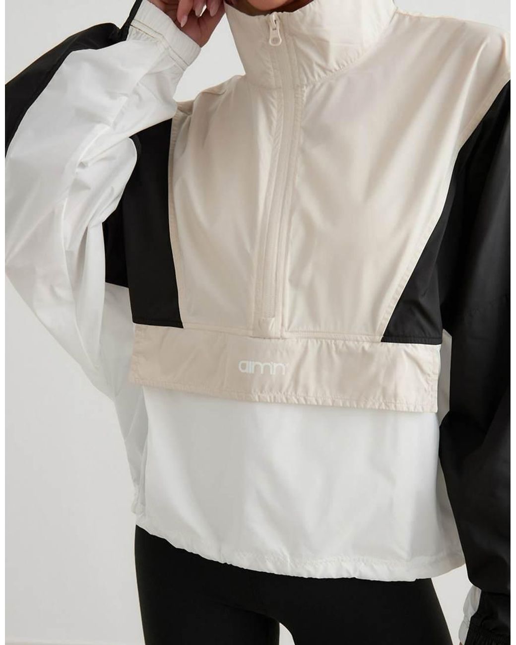 Aim'n White Cafe Au Lait Balance Blocked Funnel Neck Windstopper Jacket