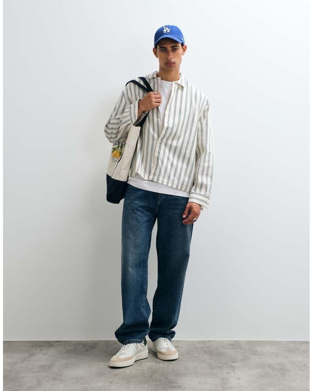 ASOS White Boxy Oversized Stripe Shirt for men