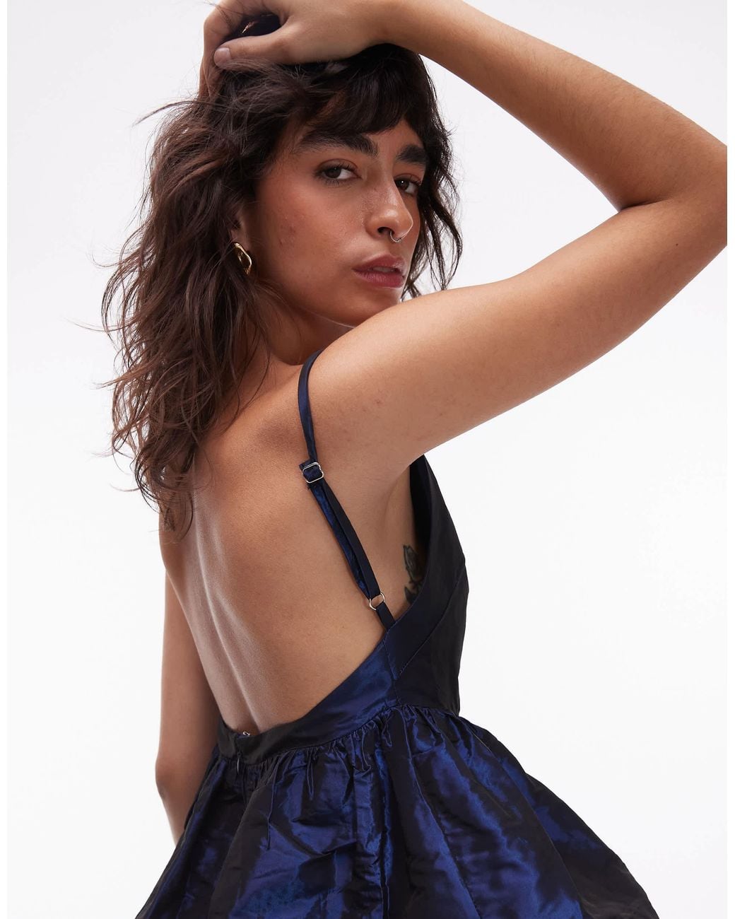 ASOS Blue Taffeta Bubble Hem Top