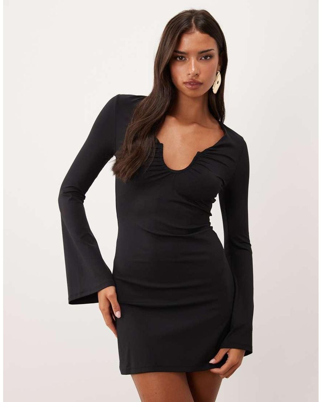 ASOS Black Polyamide Flare Sleeve Scoop Neck Mini Dress