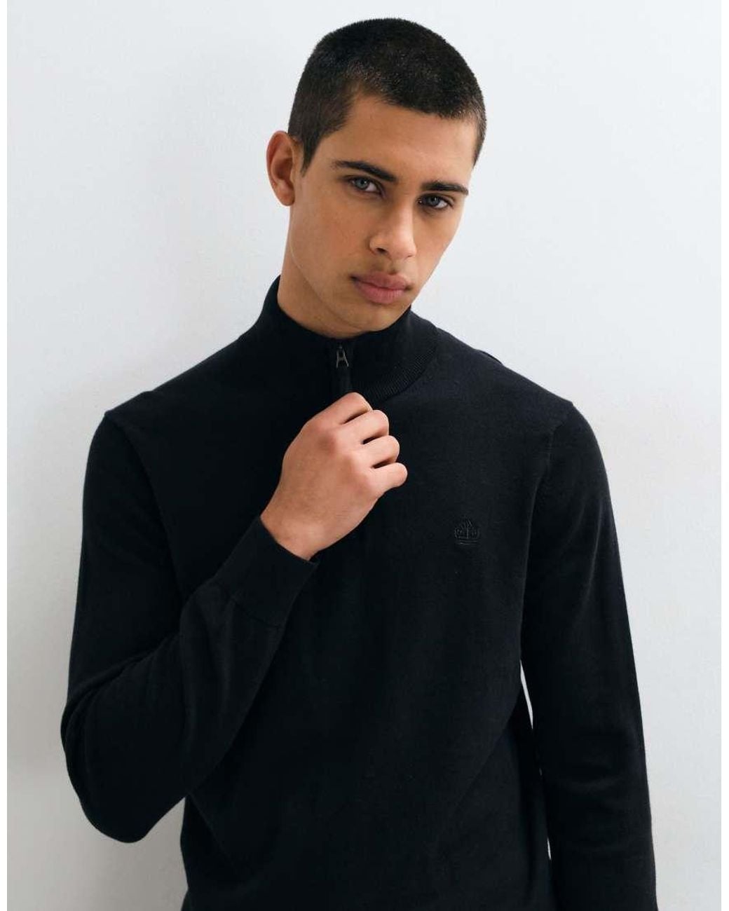 Timberland Blue Cotton 1/4 Zip Sweater for men