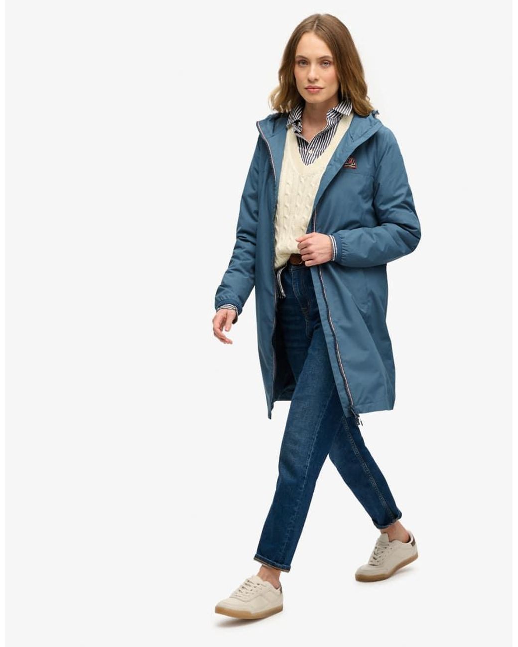 Superdry Blue Longline Tri Coloured Windbreaker Jacket