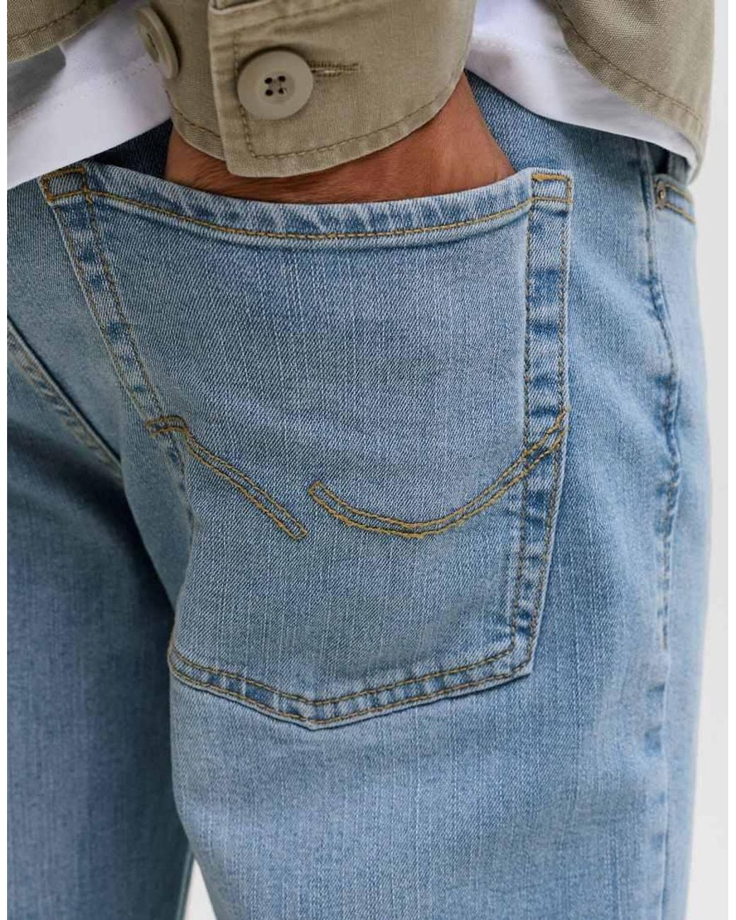 Jack & Jones Blue Clark Stonewashed Mid Waist Stretch Jeans for men