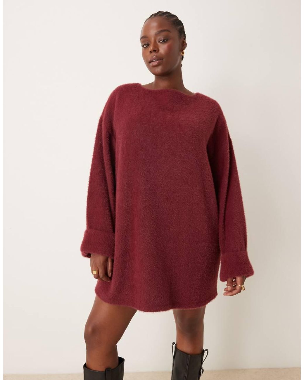 ASOS Asos Design Curve Supersoft Fluffy Slouchy Sweater Mini Dress in Red Lyst UK
