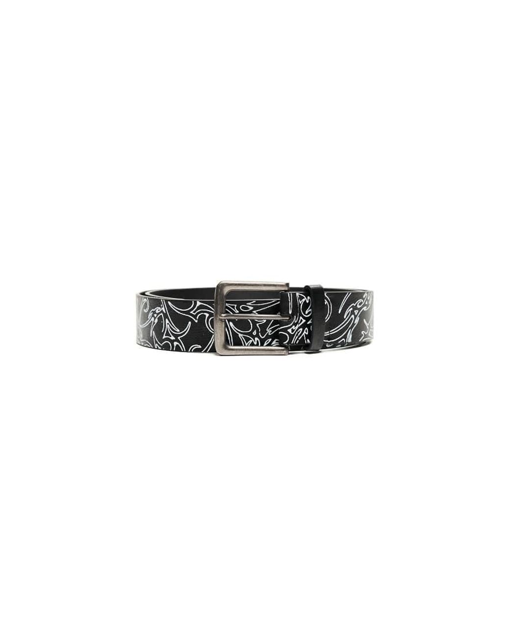 Bershka Black Belt With Print Buckle for men