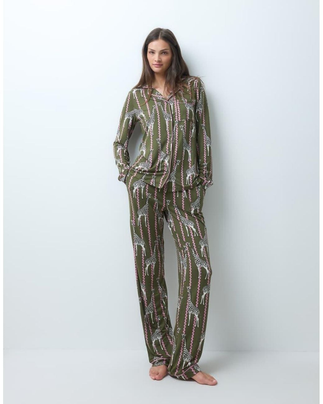 Chelsea Peers Green Super Soft Button Up Pyjama Set