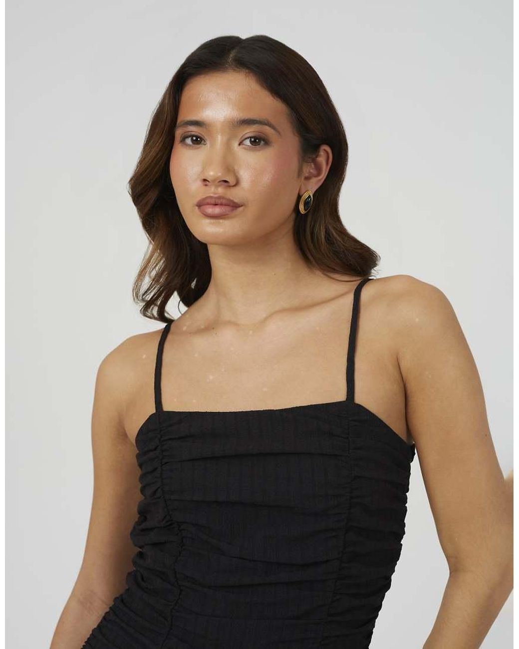 Brave Soul Black Strappy A-Line Maxi Dress With Gathered Bodice