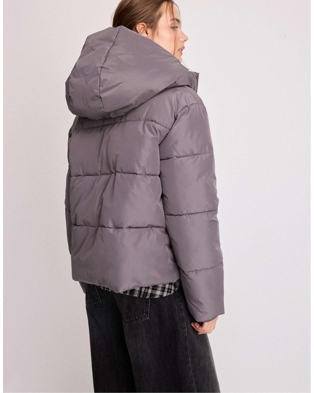 Stradivarius Gray Basic kapuzen-steppjacke