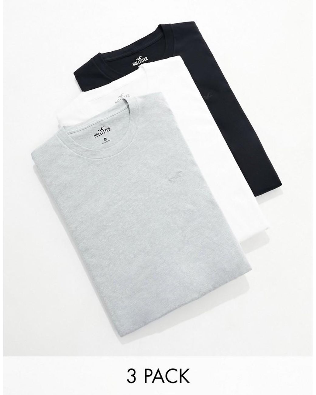 Pack De 3 Camisetas De Color Blanco Gris Y Negro De Hollister de hombre de color Blanco Lyst