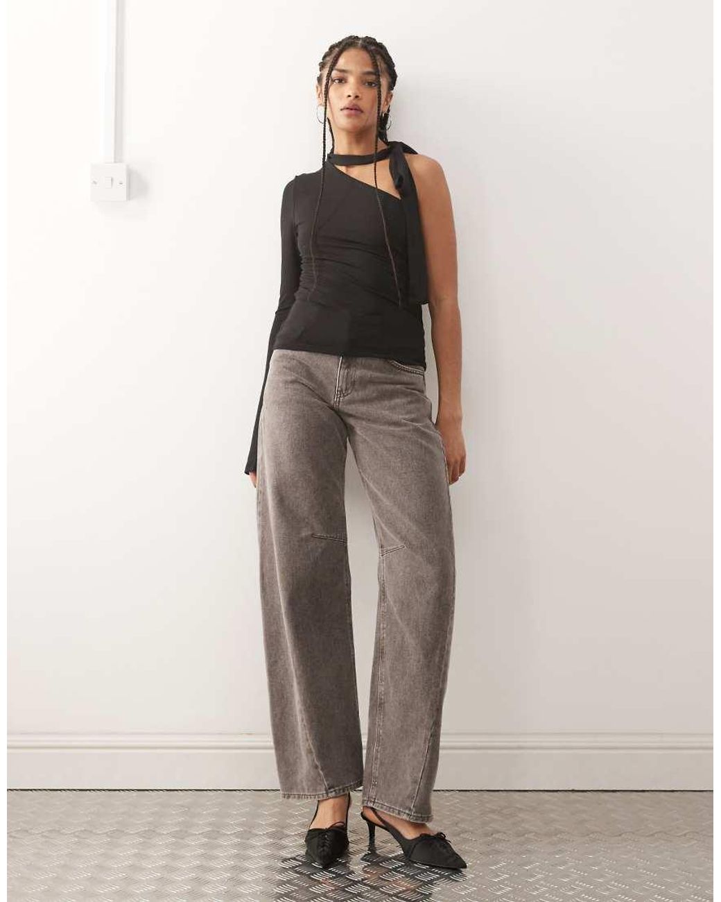 Weekday Black One Shoulder Halter Neck Long Sleeve Top