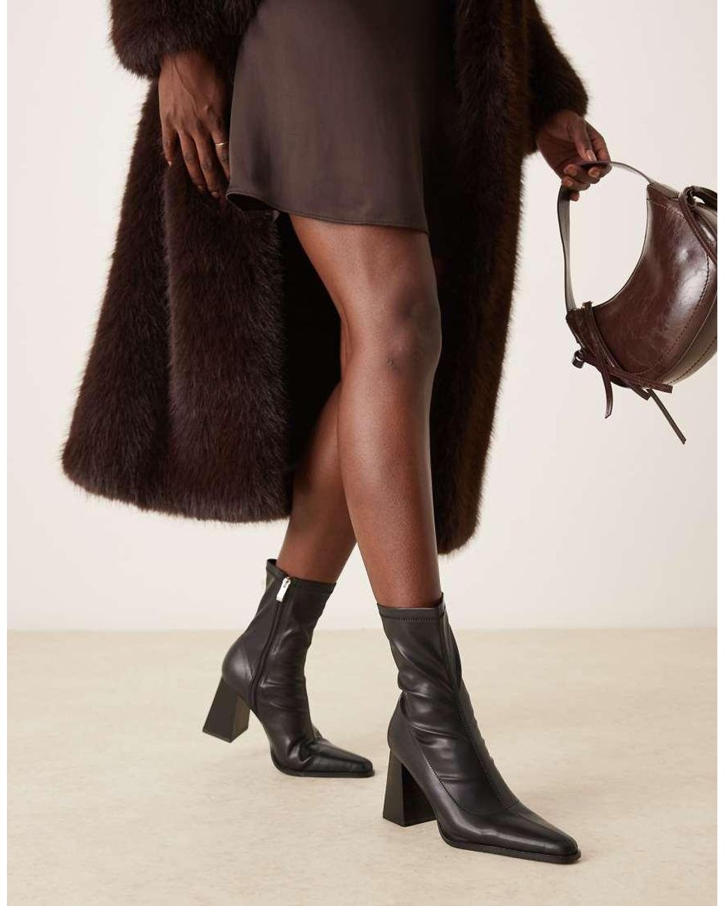 Raid Black Whisper Block Heeled Ankle Boots With Pointed Toes