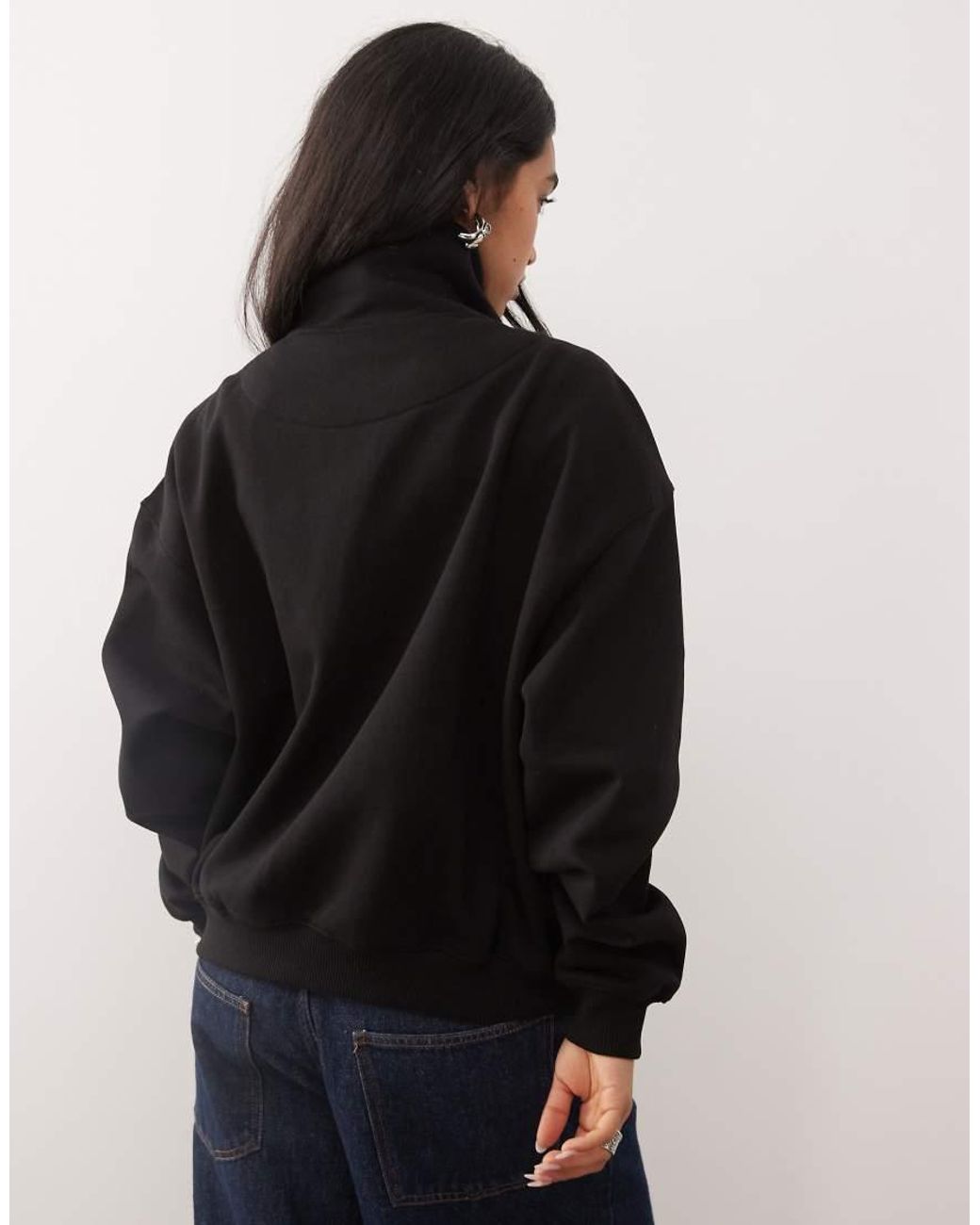 Weekday Black Jodi Zip Through Funnel Neck Sweatshirt