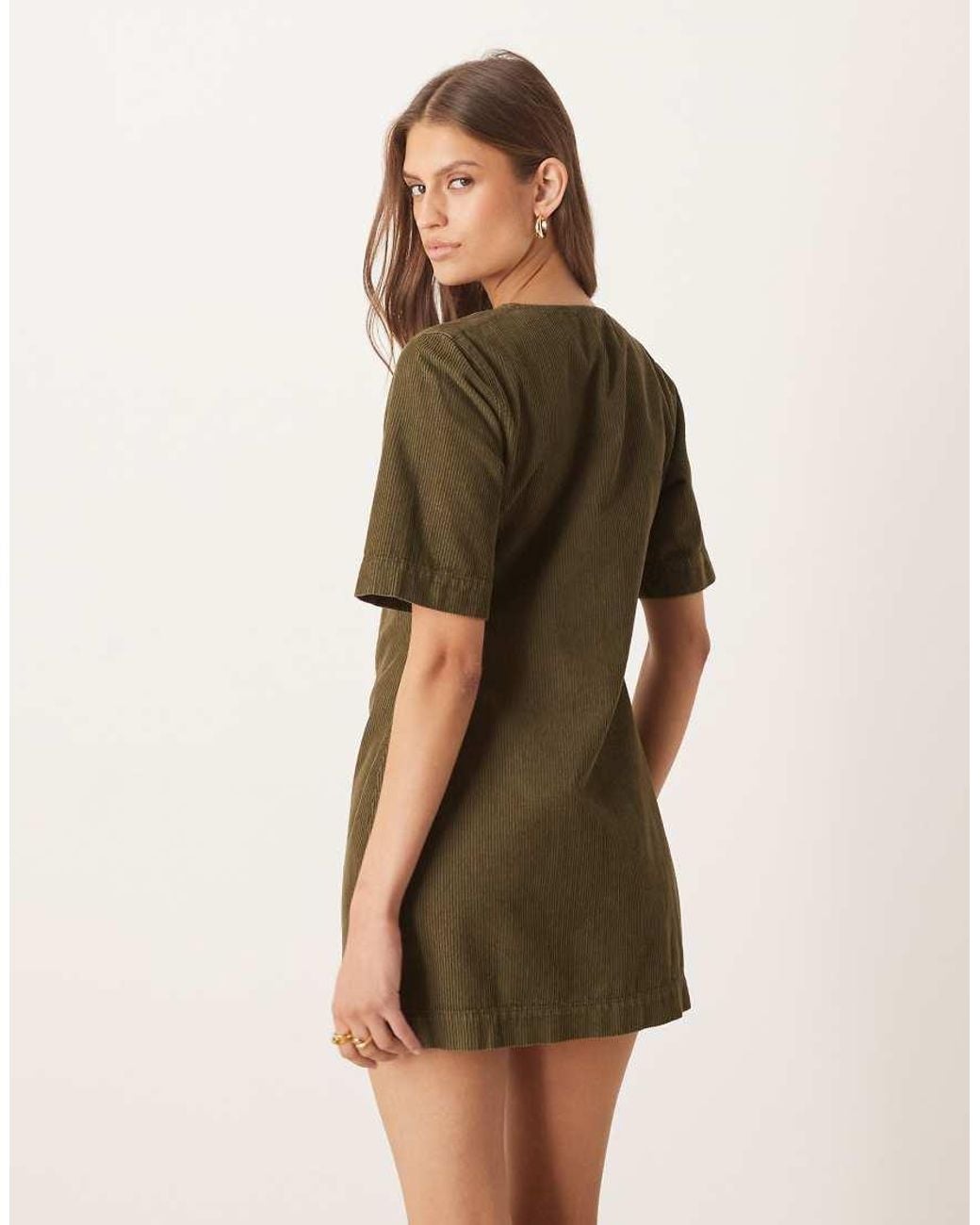 ASOS Green Cord High V Neck Mini Dress