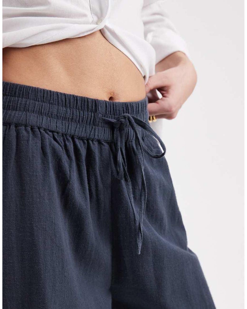ONLY Blue Wide Leg Linen Look Pants