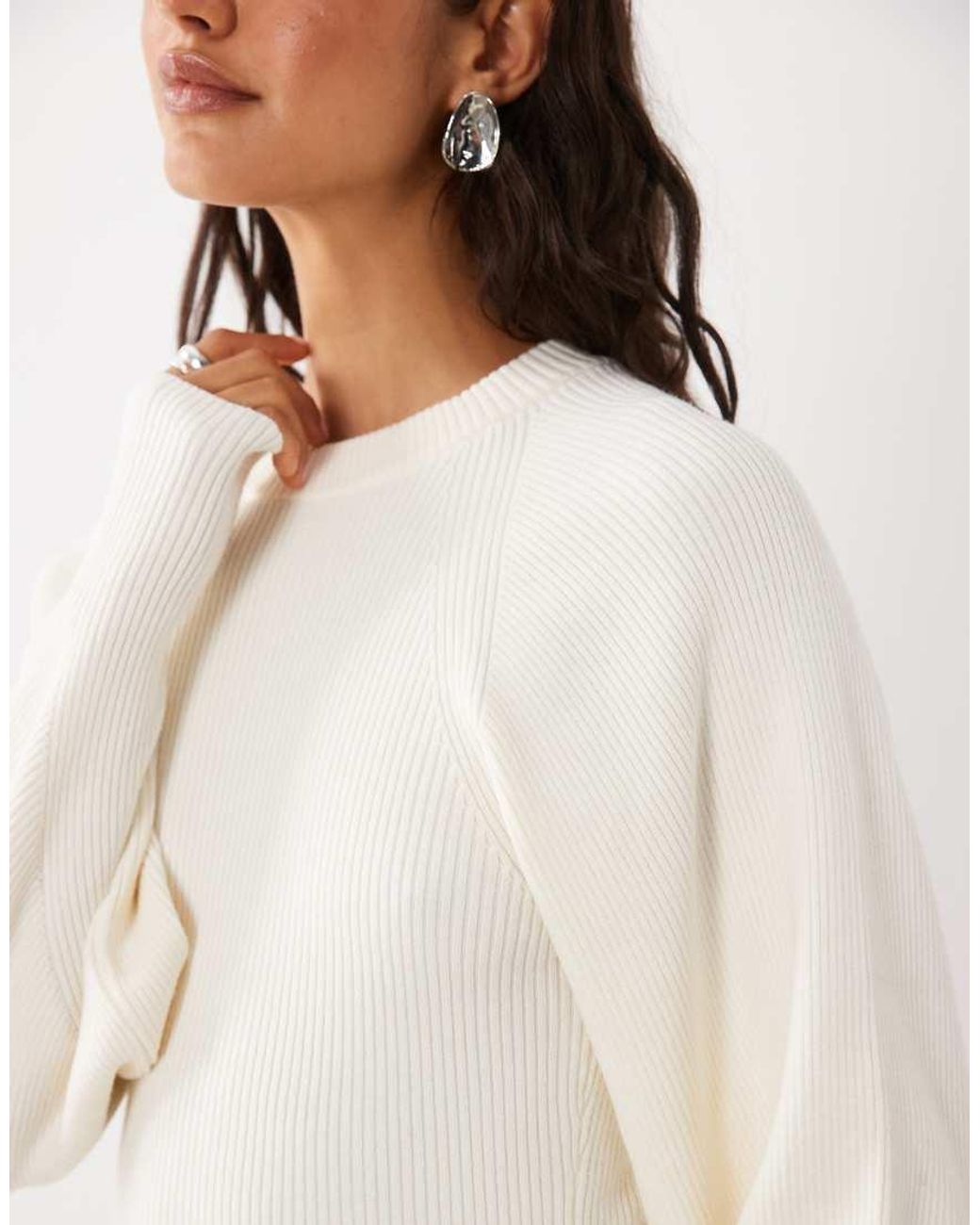 ASOS White Structured Knitted Volume Sleeve Top