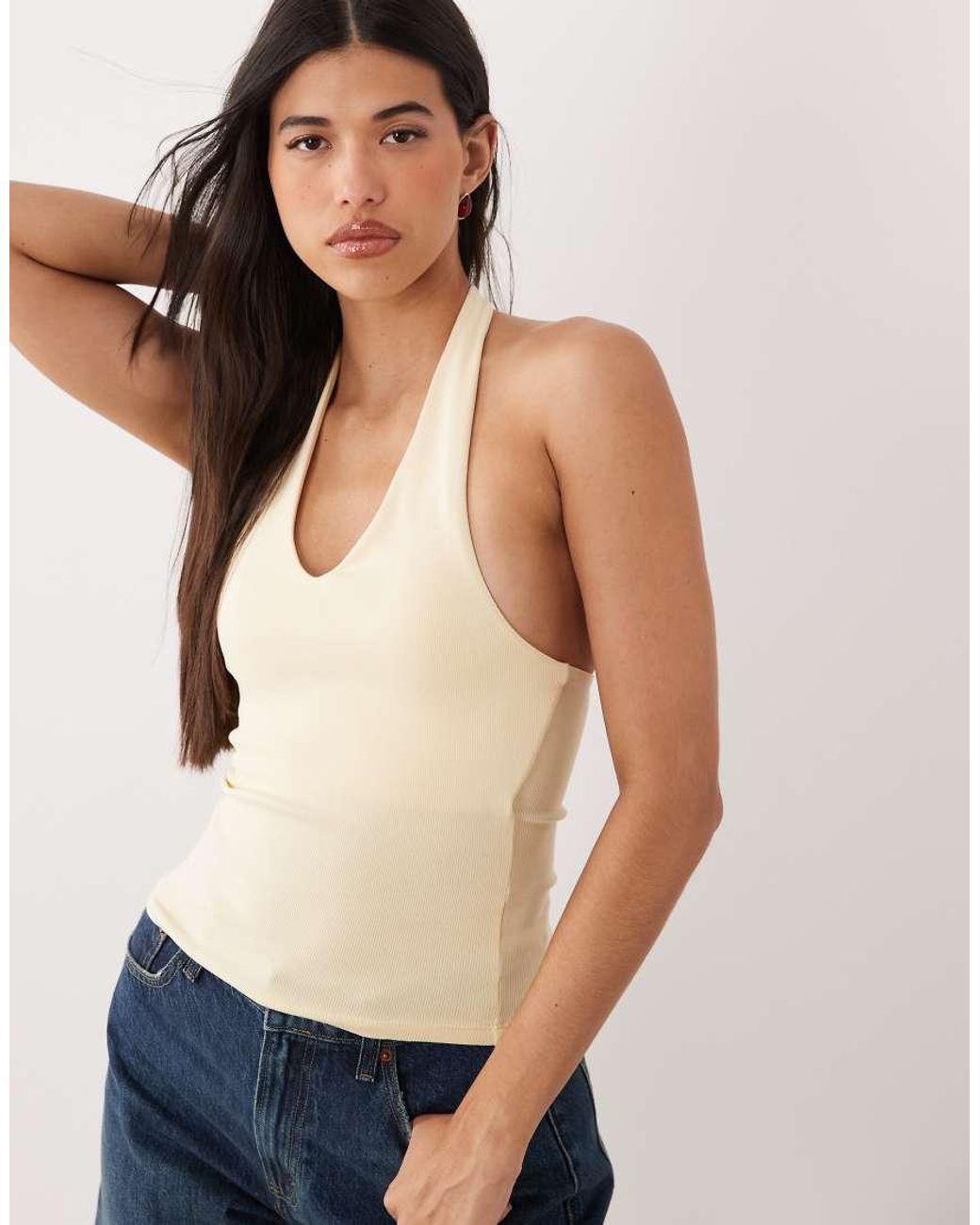 Gina Tricot Blue Double Lined Halterneck Top