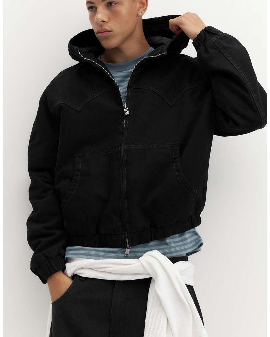 Bomber Con Cappuccio di Pull&Bear in Black da Uomo