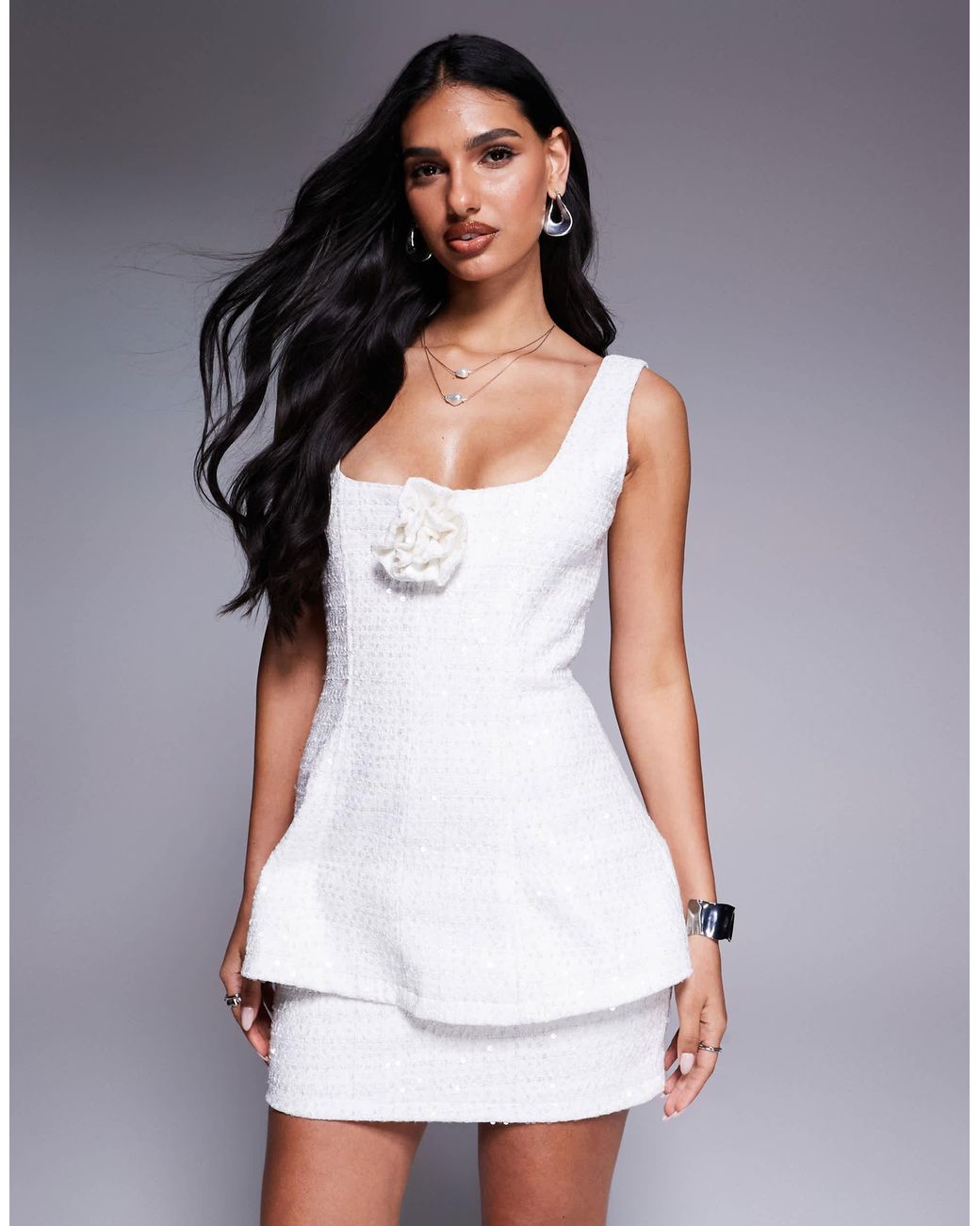 Wanderdoll Sophia Sequin Boucle Square Neck Corsage Detail
