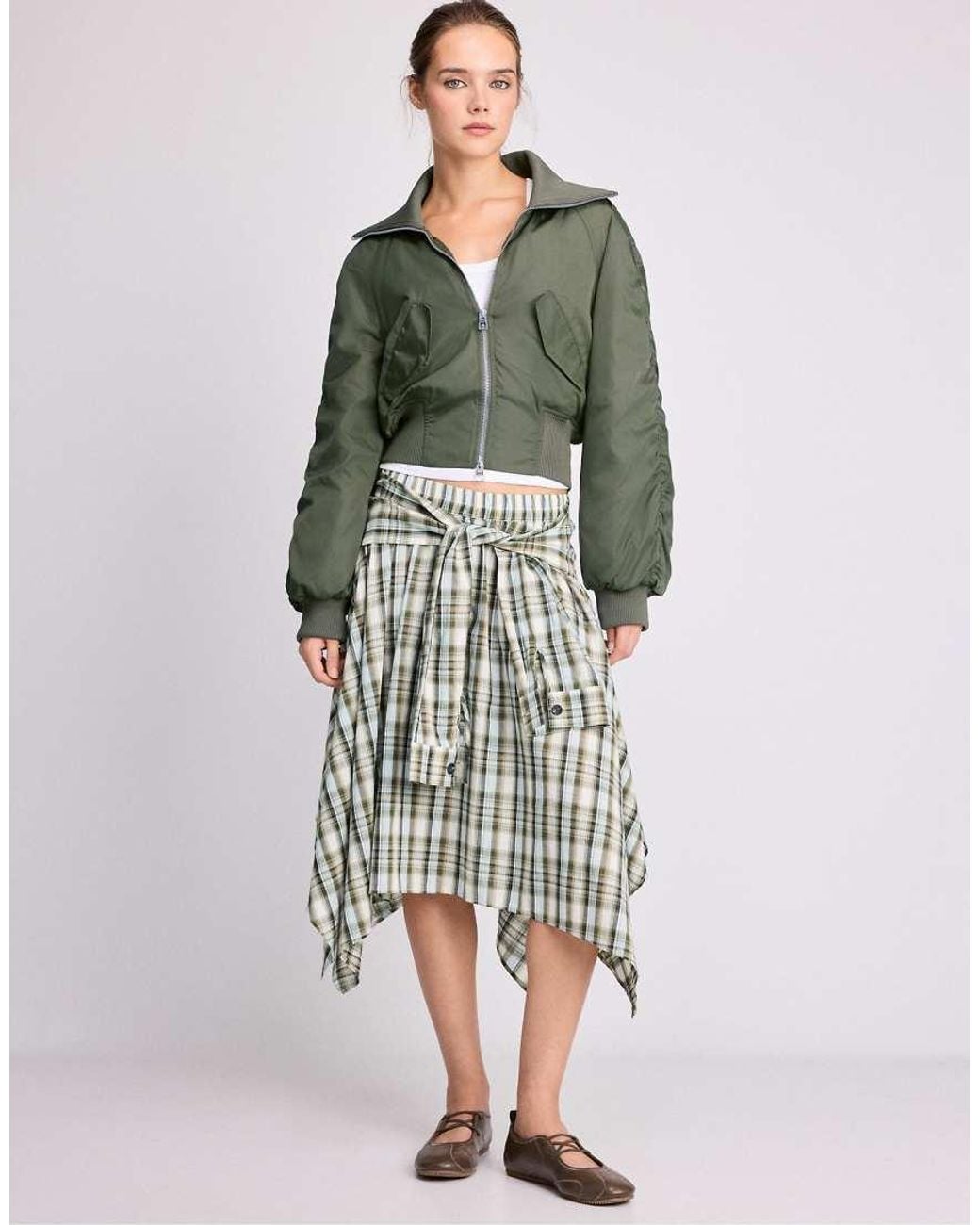 Stradivarius Green Corset-Style Bomber Jacket