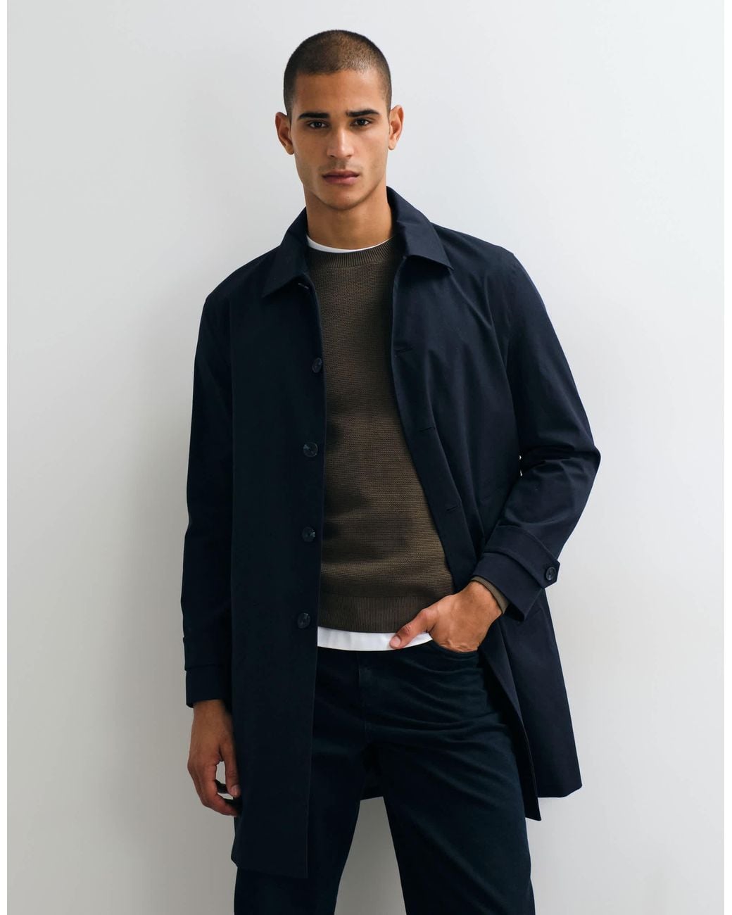 Mango Blue Trench Coat for men