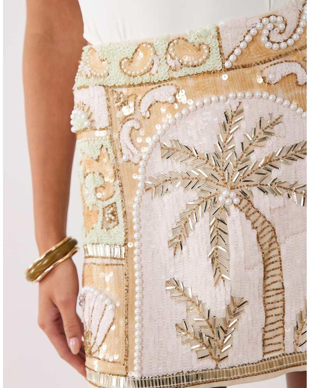 ASOS Natural Pastel Palm Tree Embellished Mini Skirt