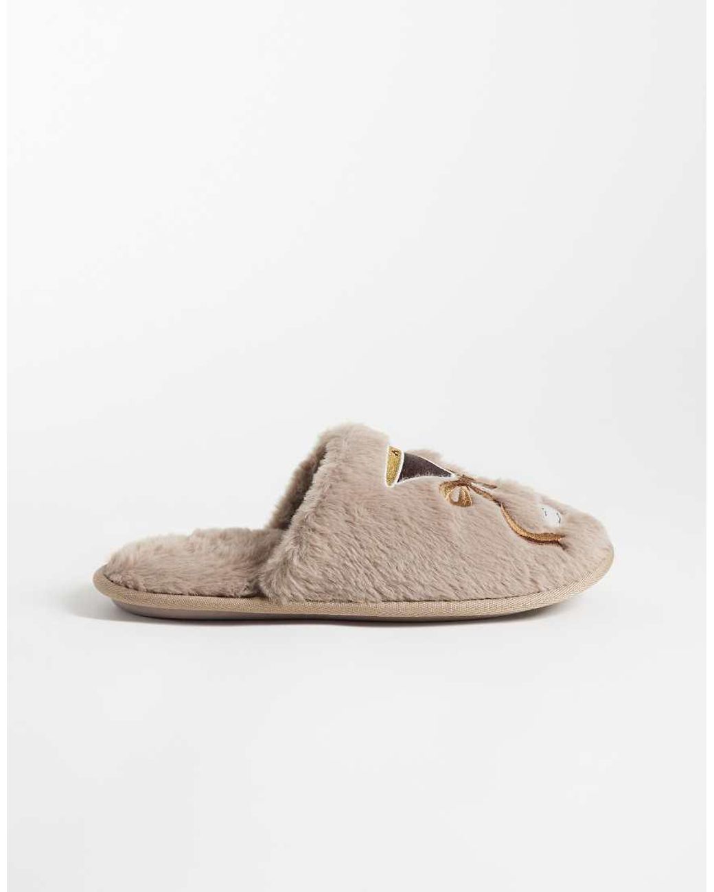 Loungeable Brown Embroidered Espresso Martini Bow Fluffy Slipperss