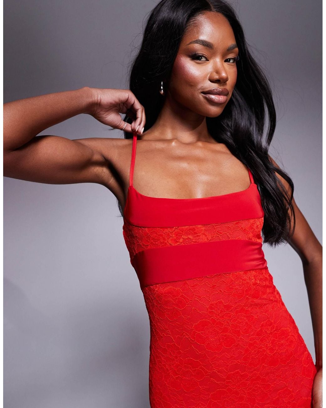 ASOS Red Sleeveless Scoop Cami Lace Maxi Dress