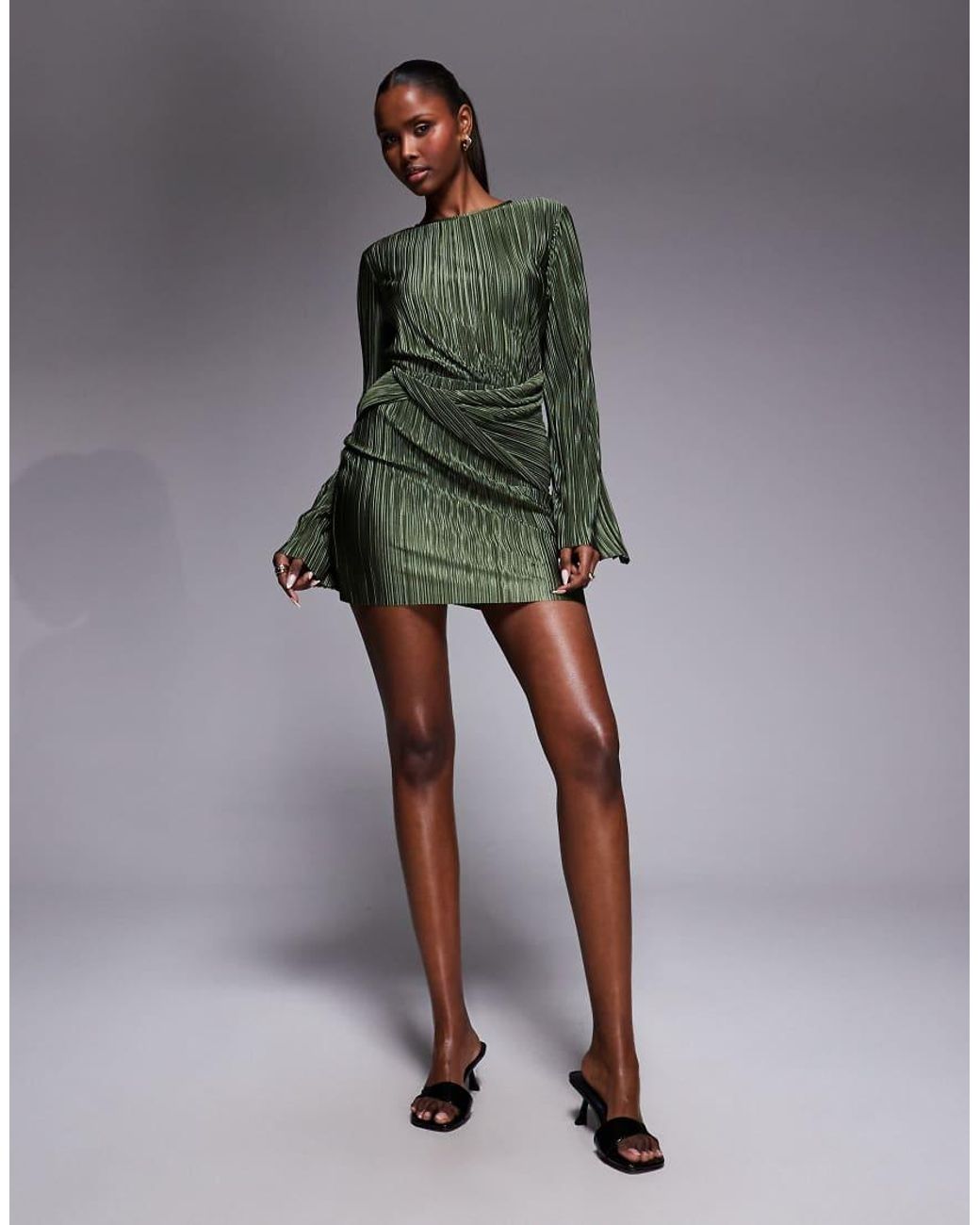 ASOS Green Plisse Wrap Front Mini Dress