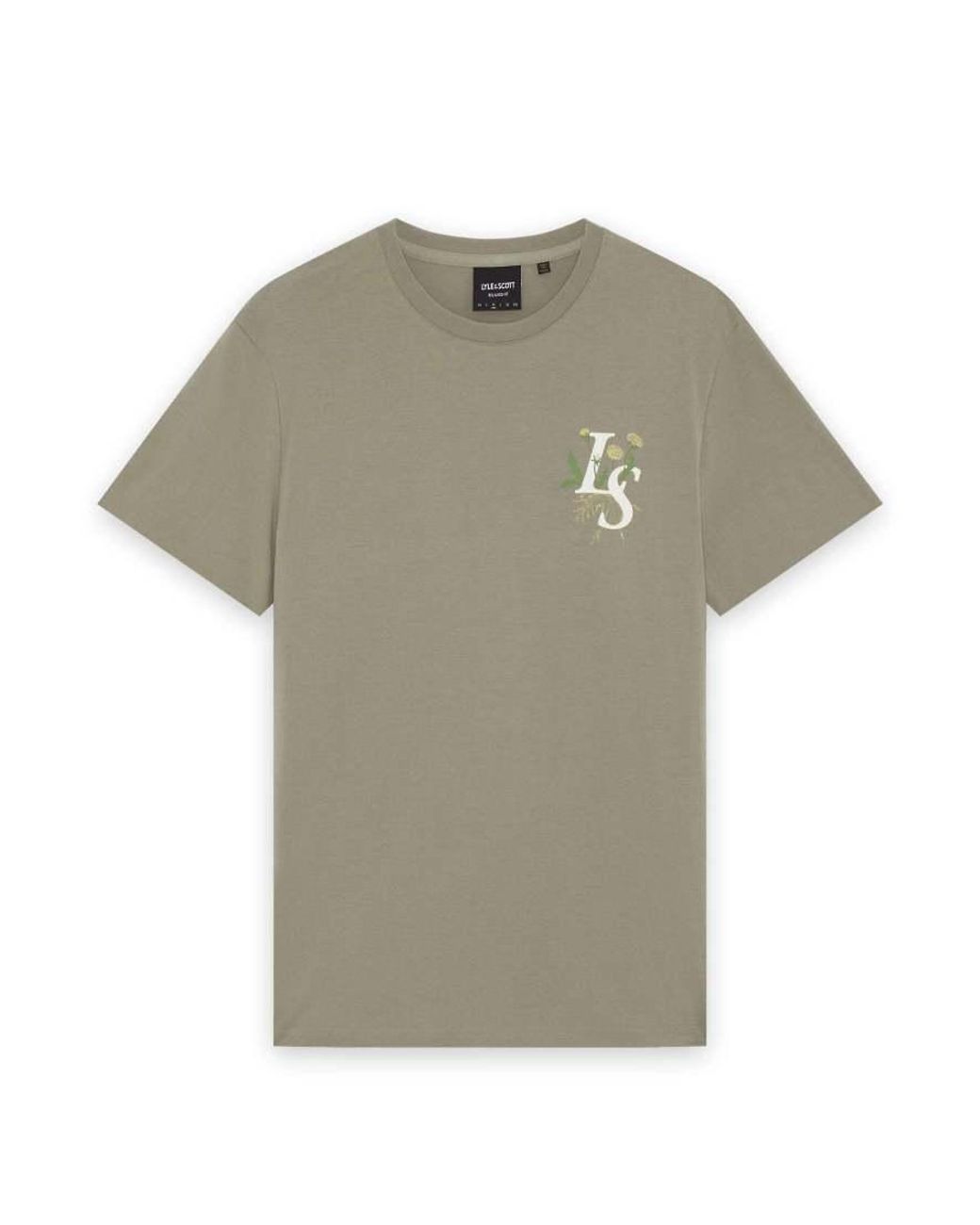 Lyle & Scott Gray Ss T-Shirts Dandelion Script Graphic T-Shirt for men