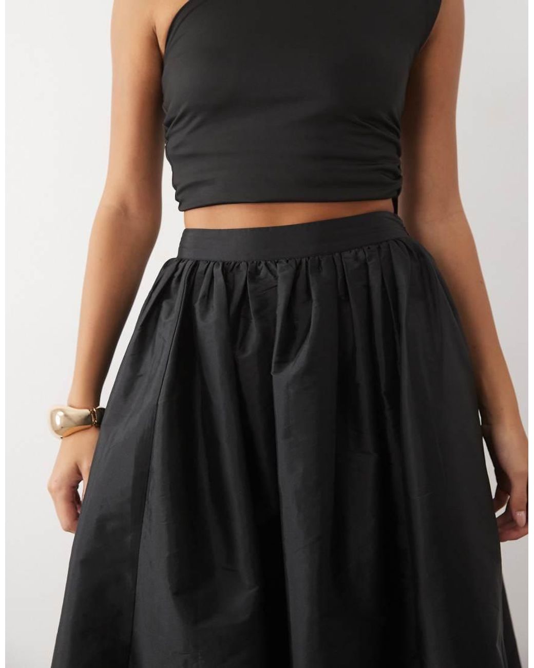 LACE & BEADS Black Satin High Waist Full Maxi Skirt