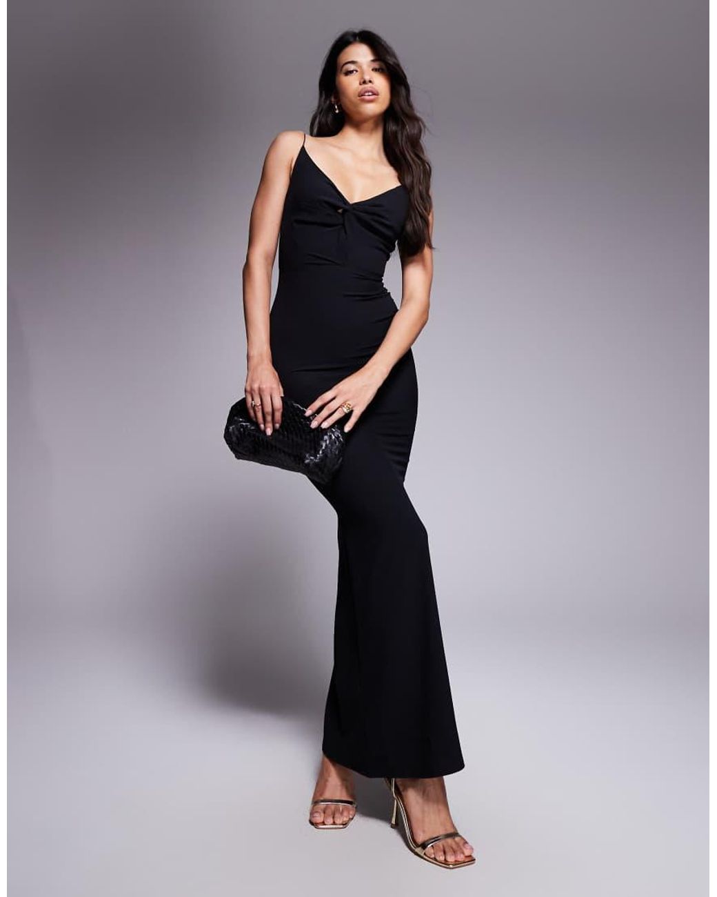 Vesper Black Fishtail Strappy Maxi Dress