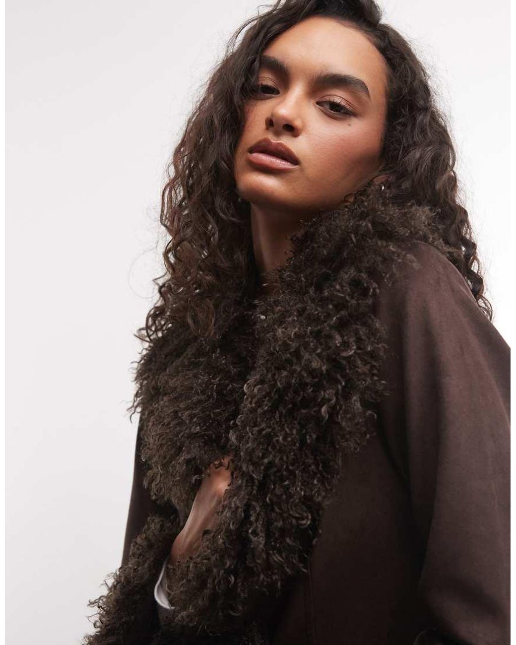 Reclaimed Vintage Brown Suede Look Trench Coat With Faux Fur Collar