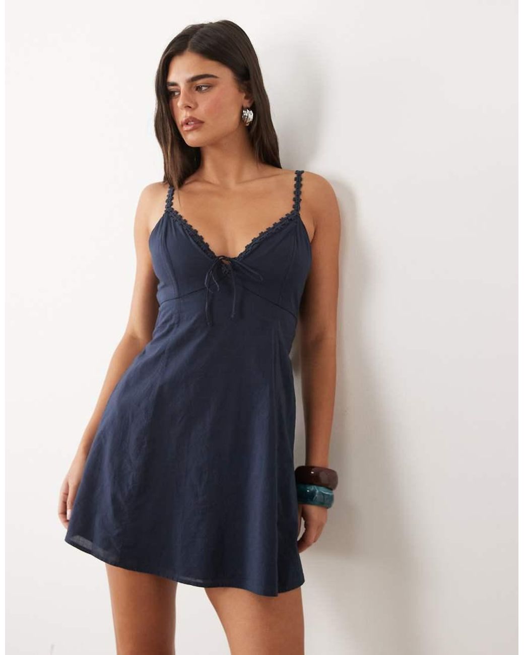 Hollister Blue V Neck Button Through Mini Dress