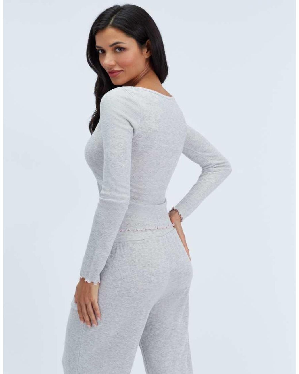 Boux Avenue White Brushed Pointelle Long Pyjama Set Top And Trousers Nightwear