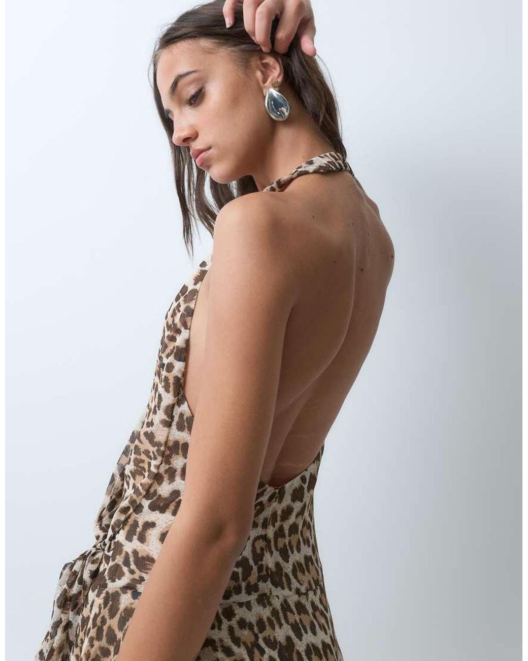 BRONZE SNAKE Multicolor Chiffon Cowl Neck Halterneck Dress