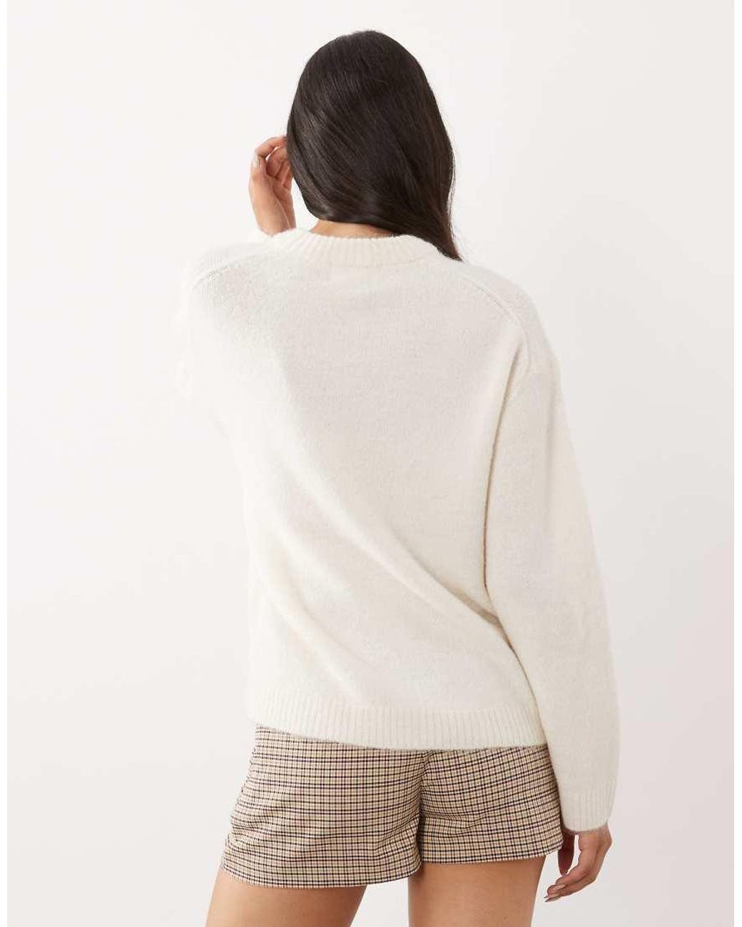Gina Tricot White Crew Neck Knitted Wool Alpaca Jumper
