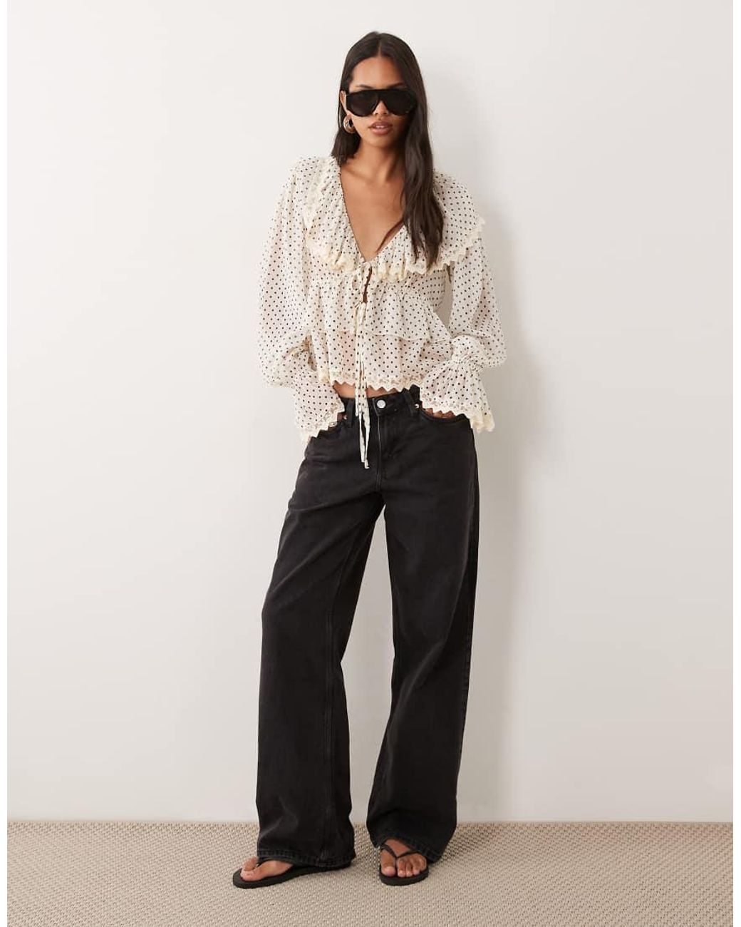 Miss Selfridge Natural Chiffon Ruffle Tie Front Blouse