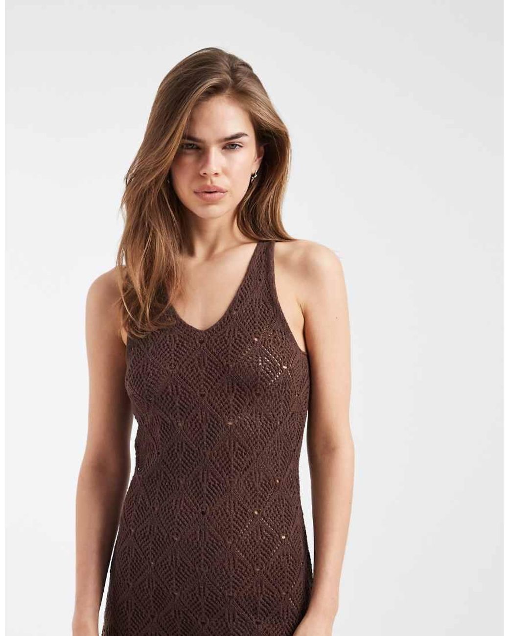 ONLY Brown Crochet Midi Dress