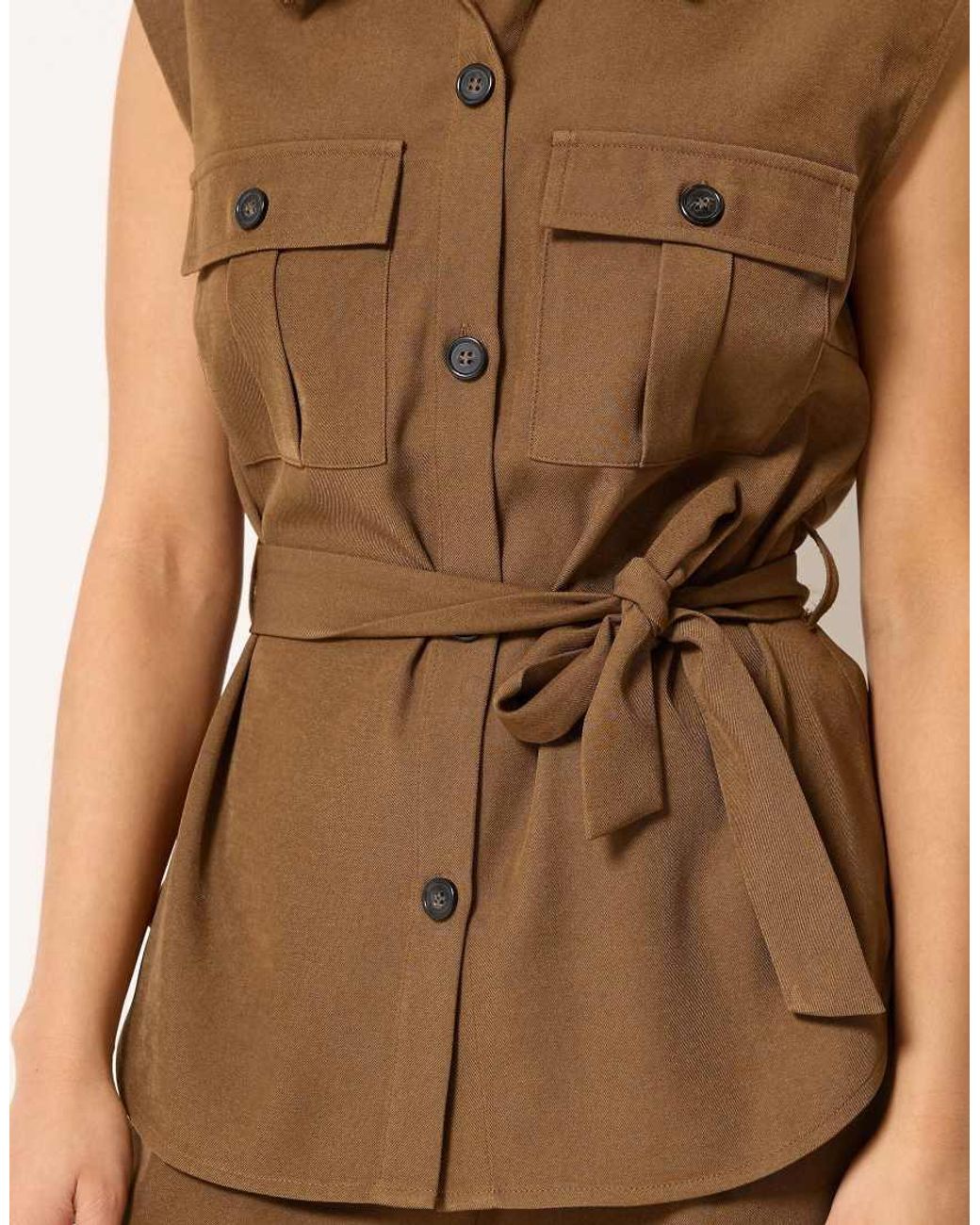 PixieGirl Brown Petite Belted Utility Shirt