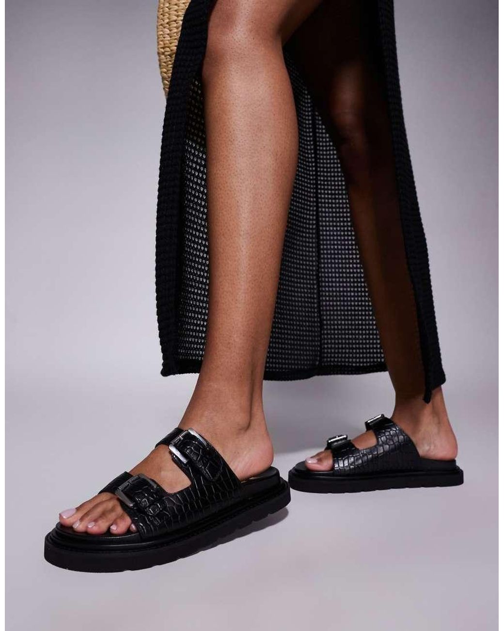 Walk London Black Budapest Double Strap Sandals