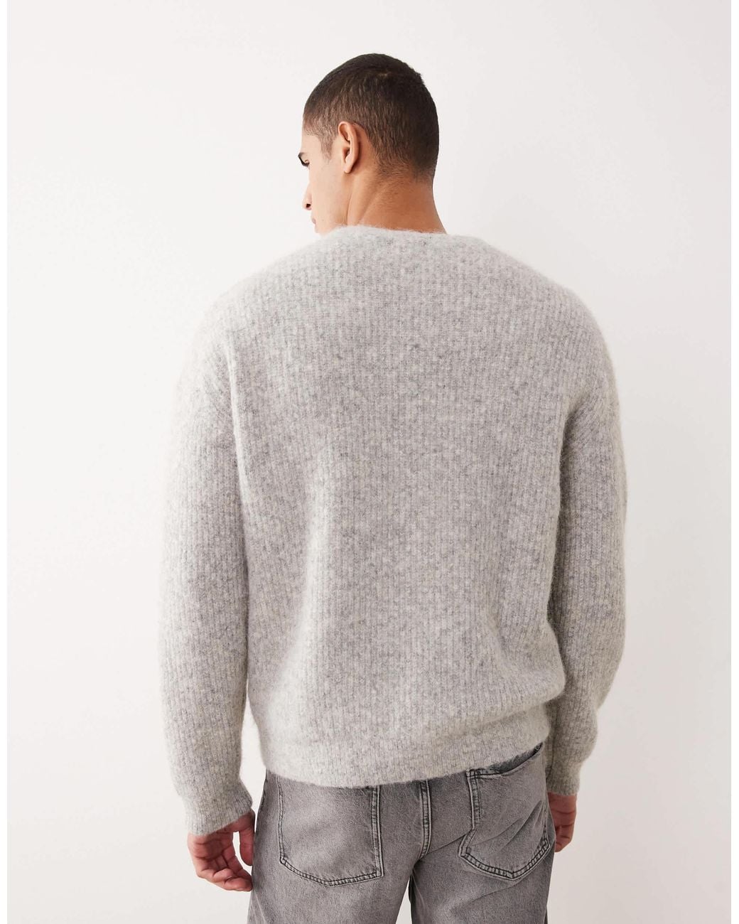 ASOS Gray Relaxed Knitted Wool Mix Henley Neck Jumper for men