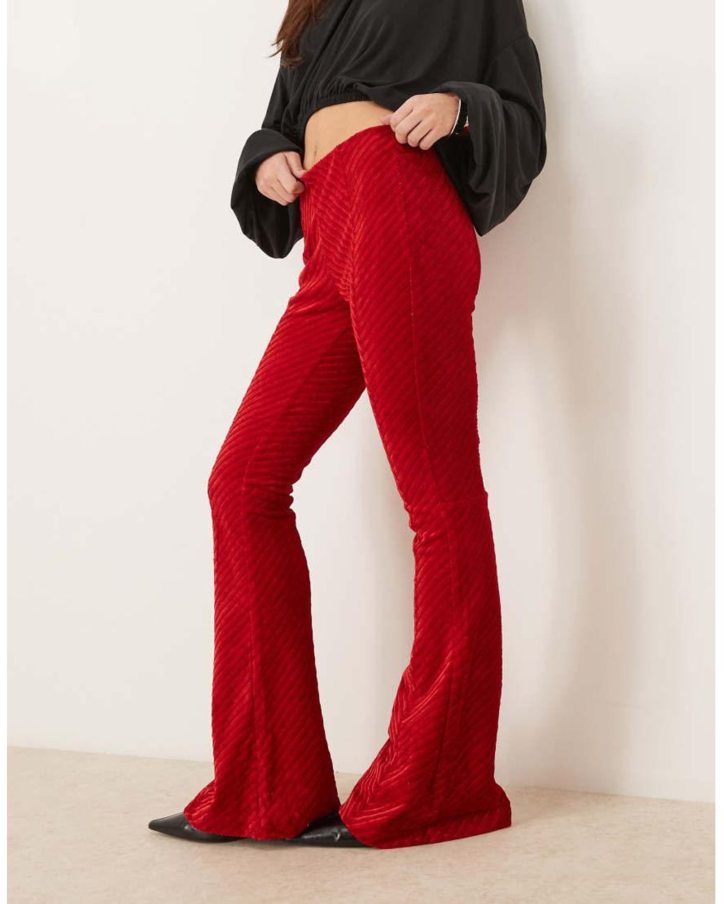 Free People Red Penny Pull On Velvet Flare Trousers