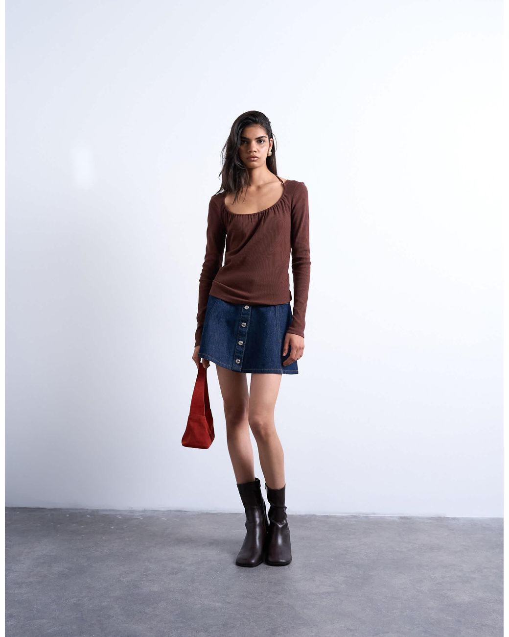 TOPSHOP Blue Denim Button Through Mini Skirt