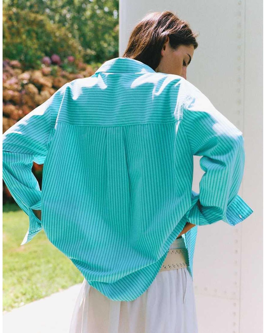 Pull&Bear Blue Oversize Striped Shirt