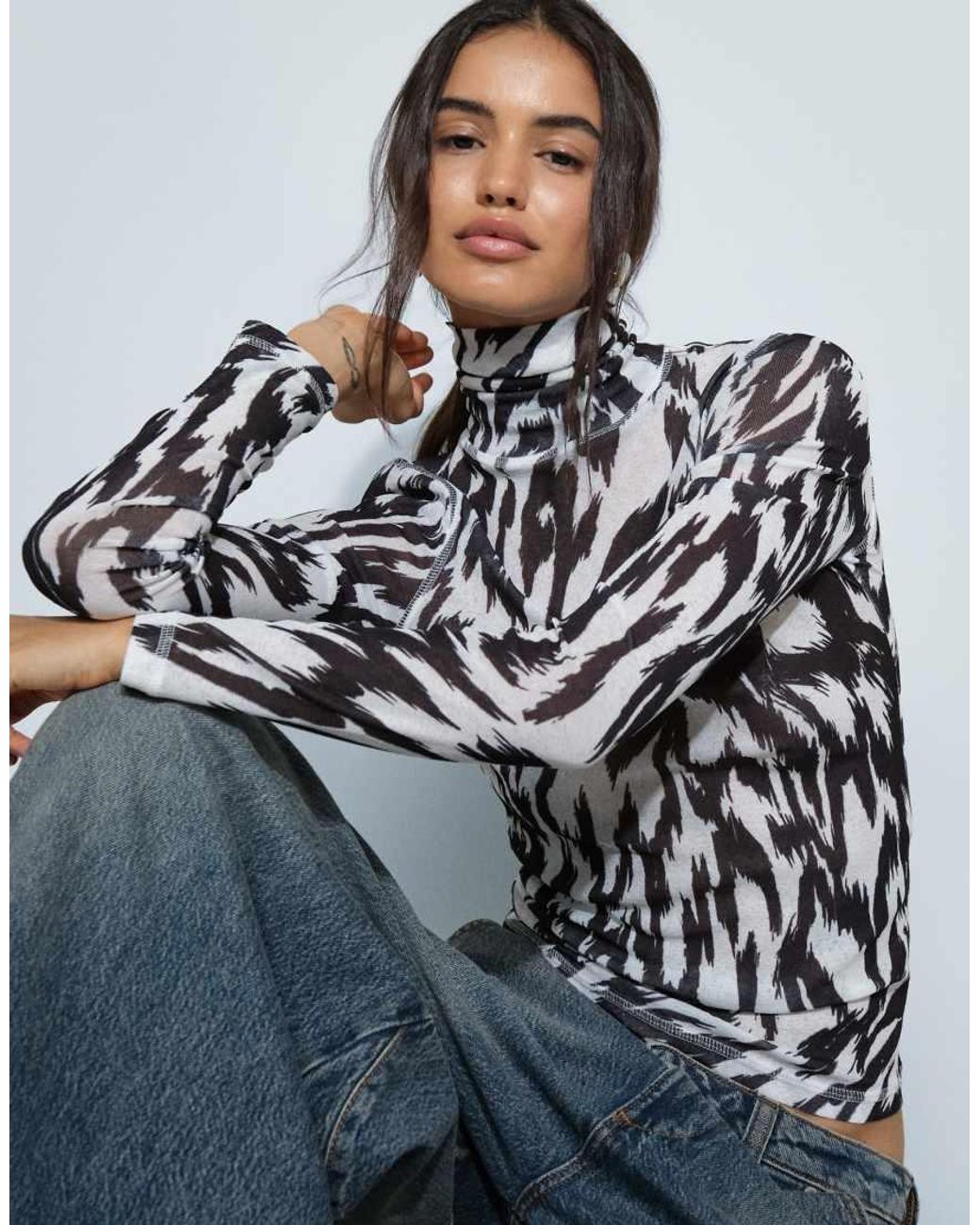 ASOS Blue Sheer Turtle Neck Long Sleeve