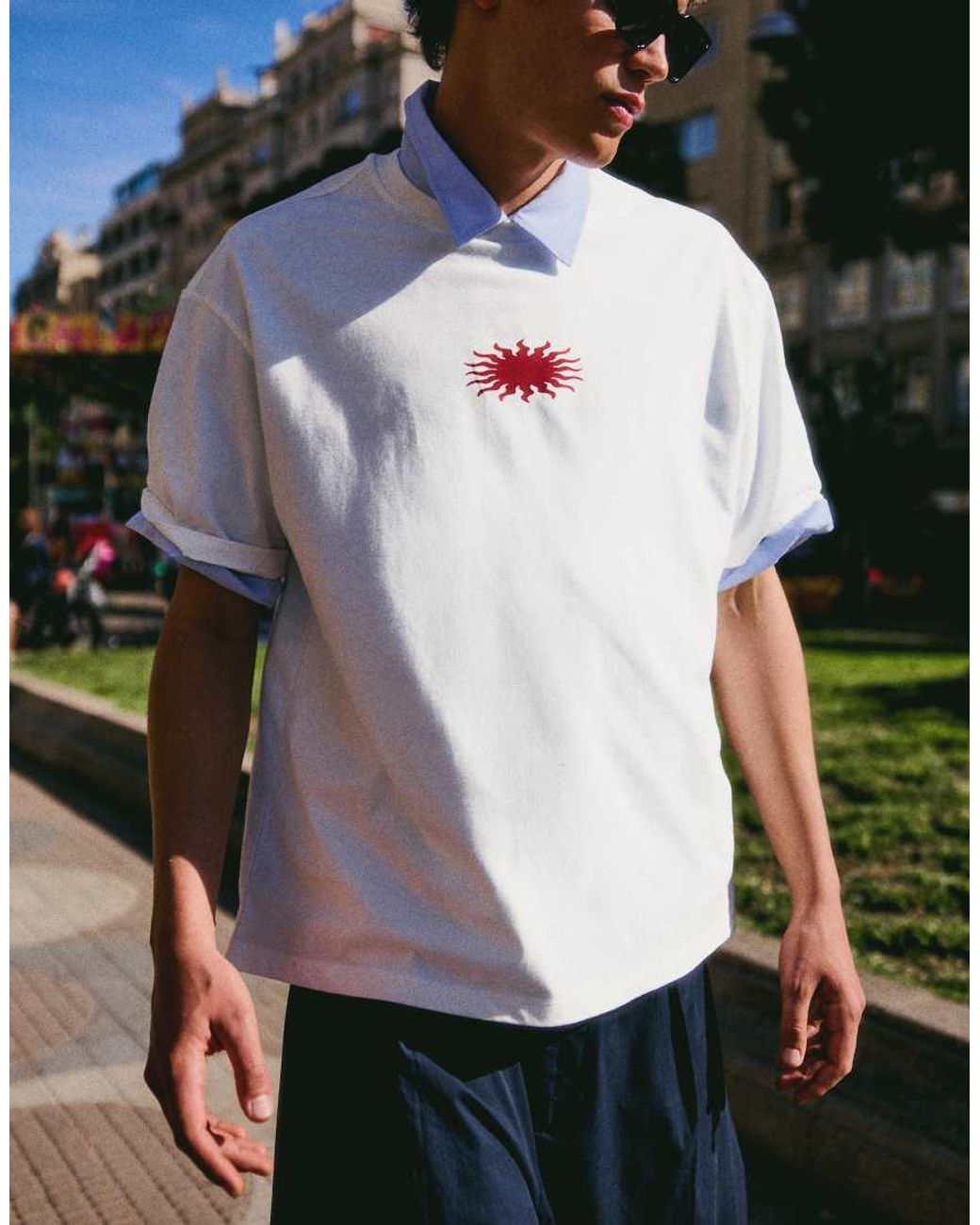 Bershka Green Boxy Fit Print T-shirt for men