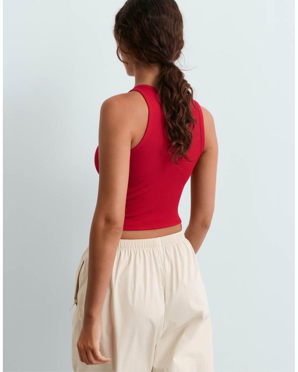 Oysho Red Rib Modal Blend Long Tank Top