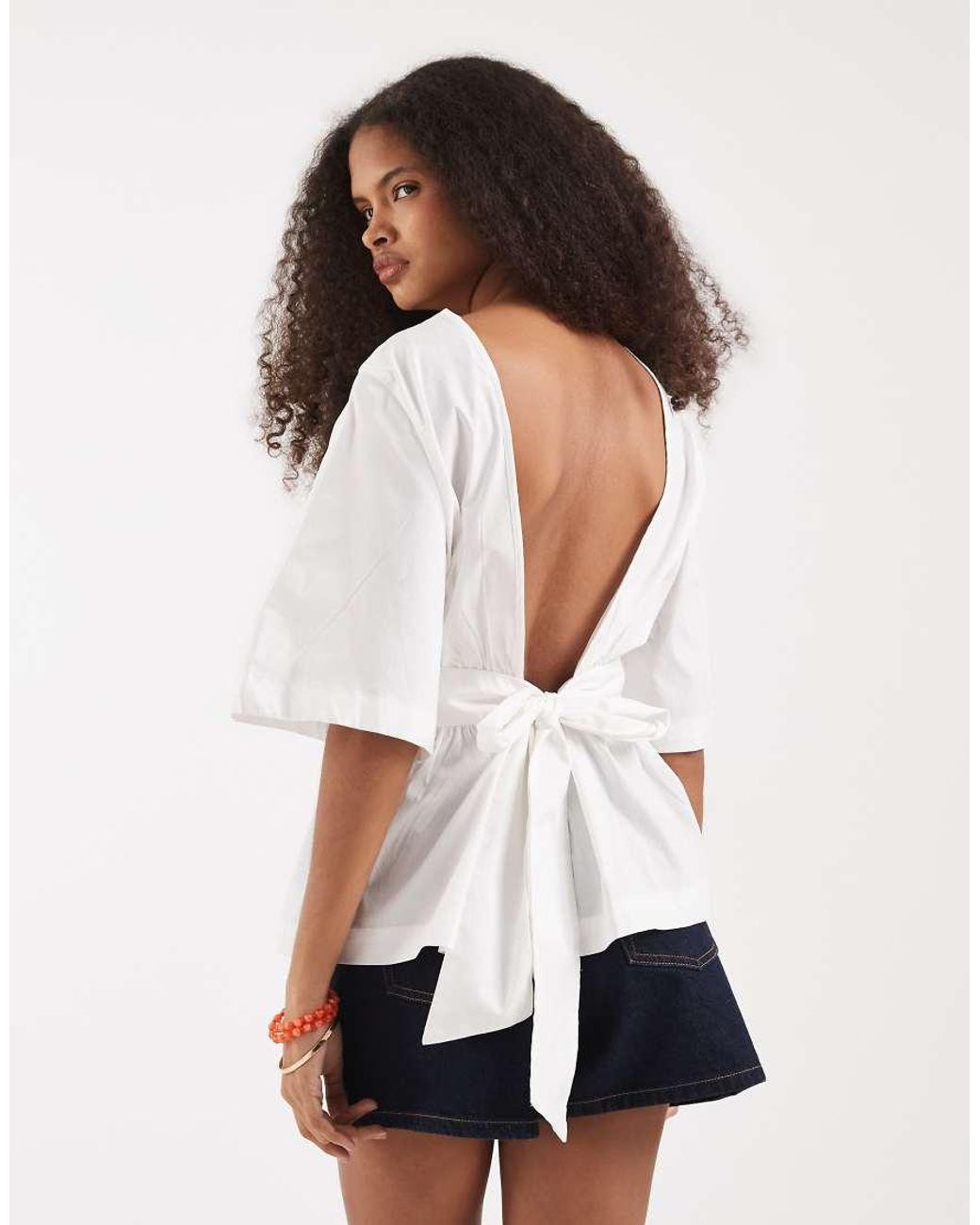 Vero Moda White Poplin Low Bow Back Top