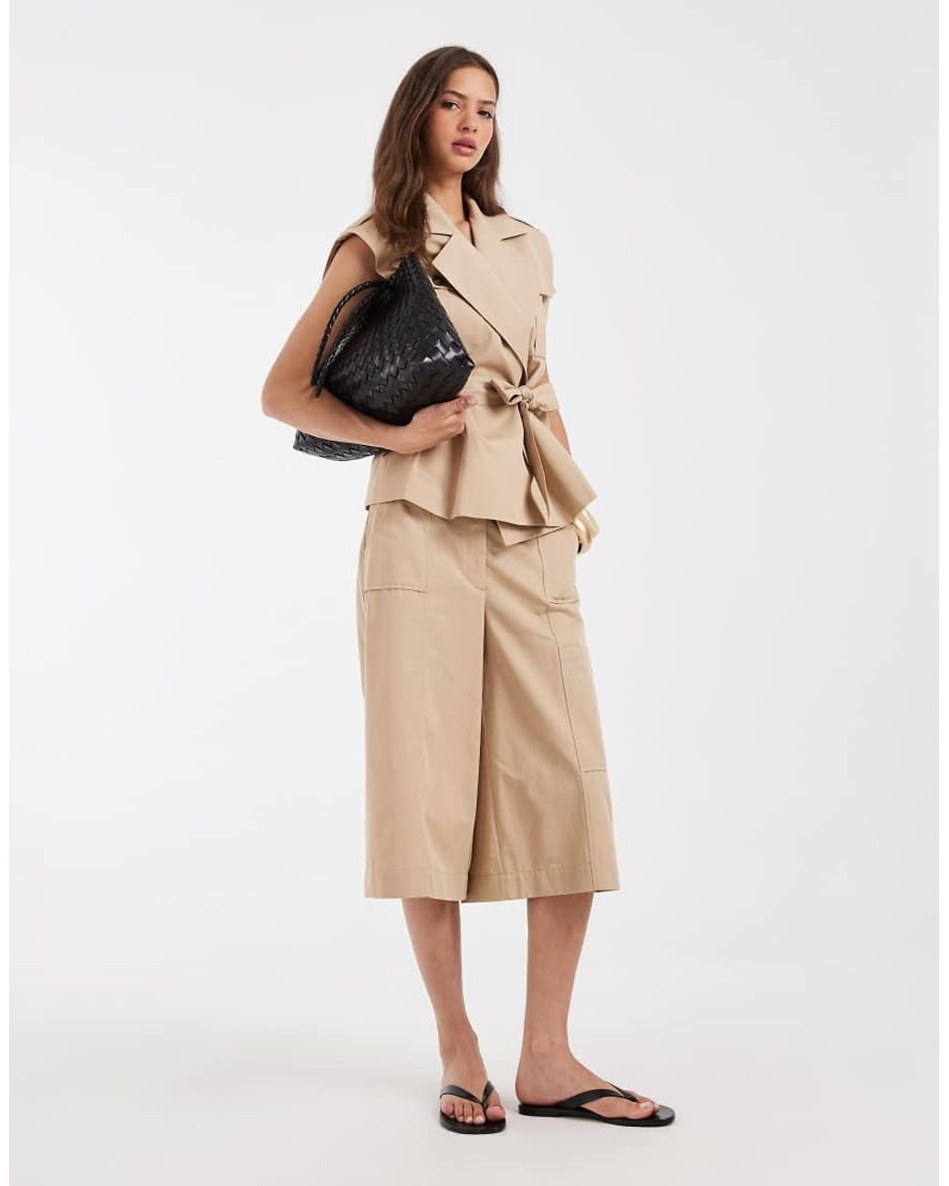 ASOS Natural Sleeveless Trench With Tie Waist