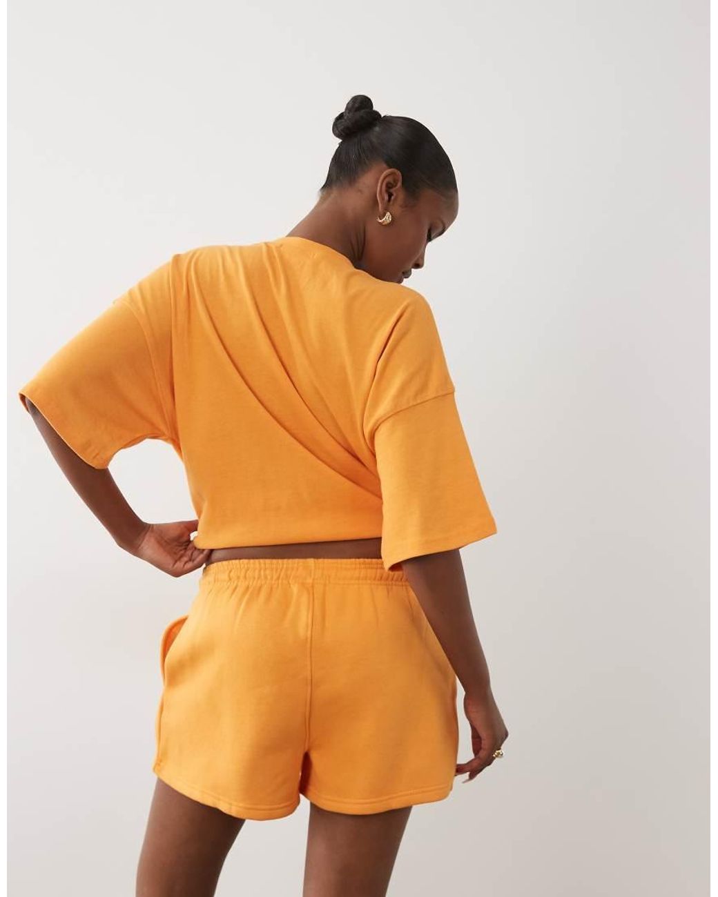 Kaiia Orange Cotton Rich Embroidered Logo Mini Sweat Shorts Co-ord